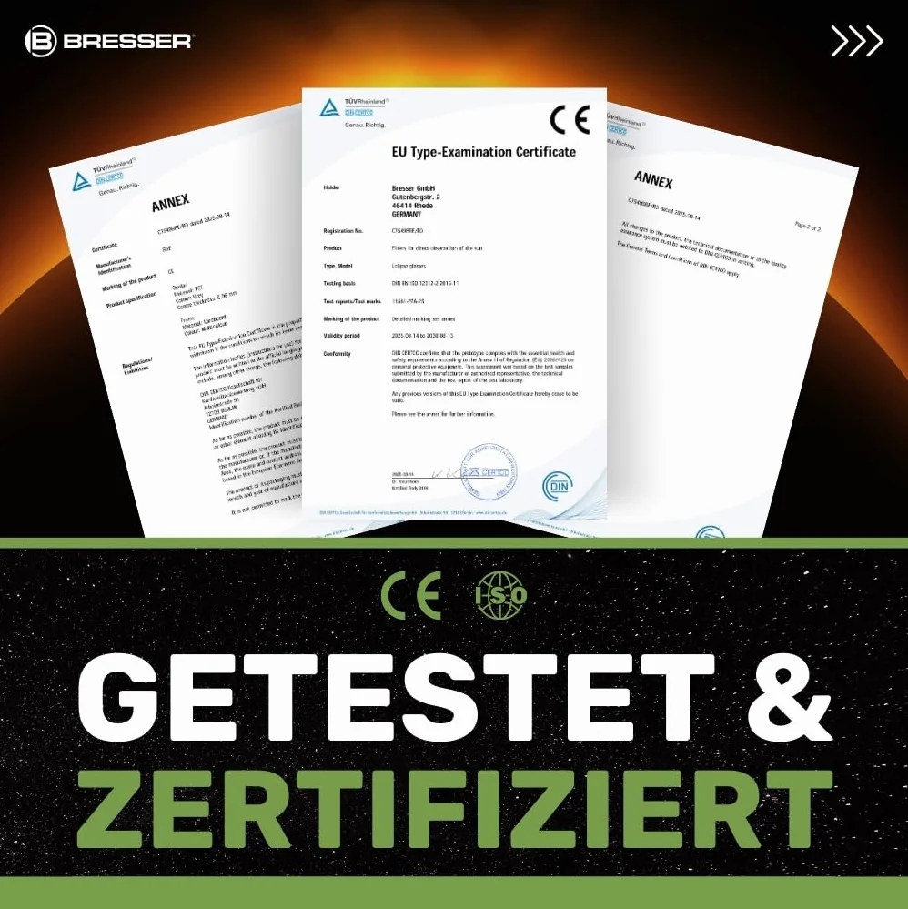 Bresser Sonnenfinsternis-Brille zur sicheren Beobachtung der Sonne, mit hochwertiger Weißlichtfilterfolie