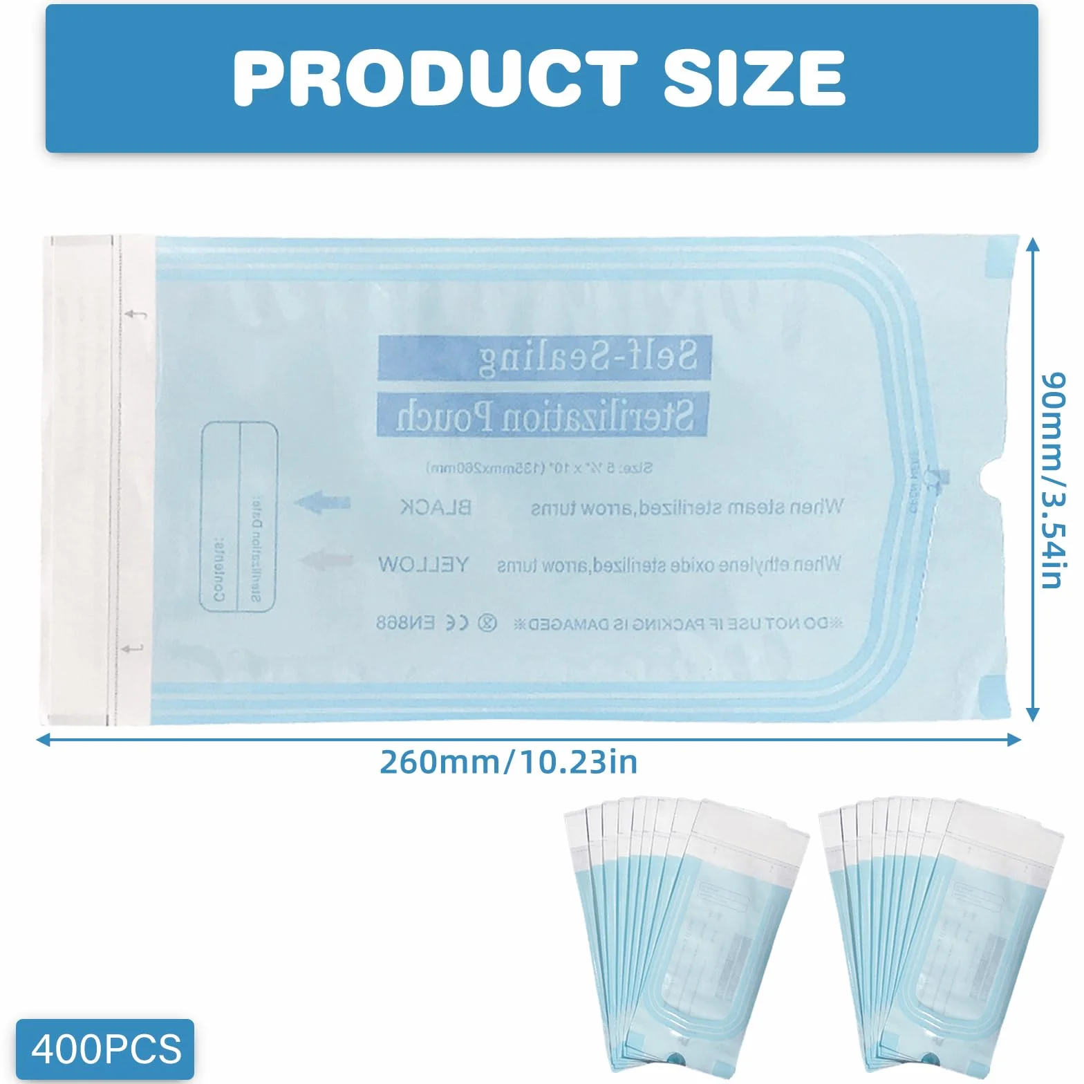400 Stück Sterilisationsbeutel, 90mm*260mm Selbstklebender Sterilisationsbeutel, Einweg Sterilisatorbeutel für Reinigungswerkzeuge (400)