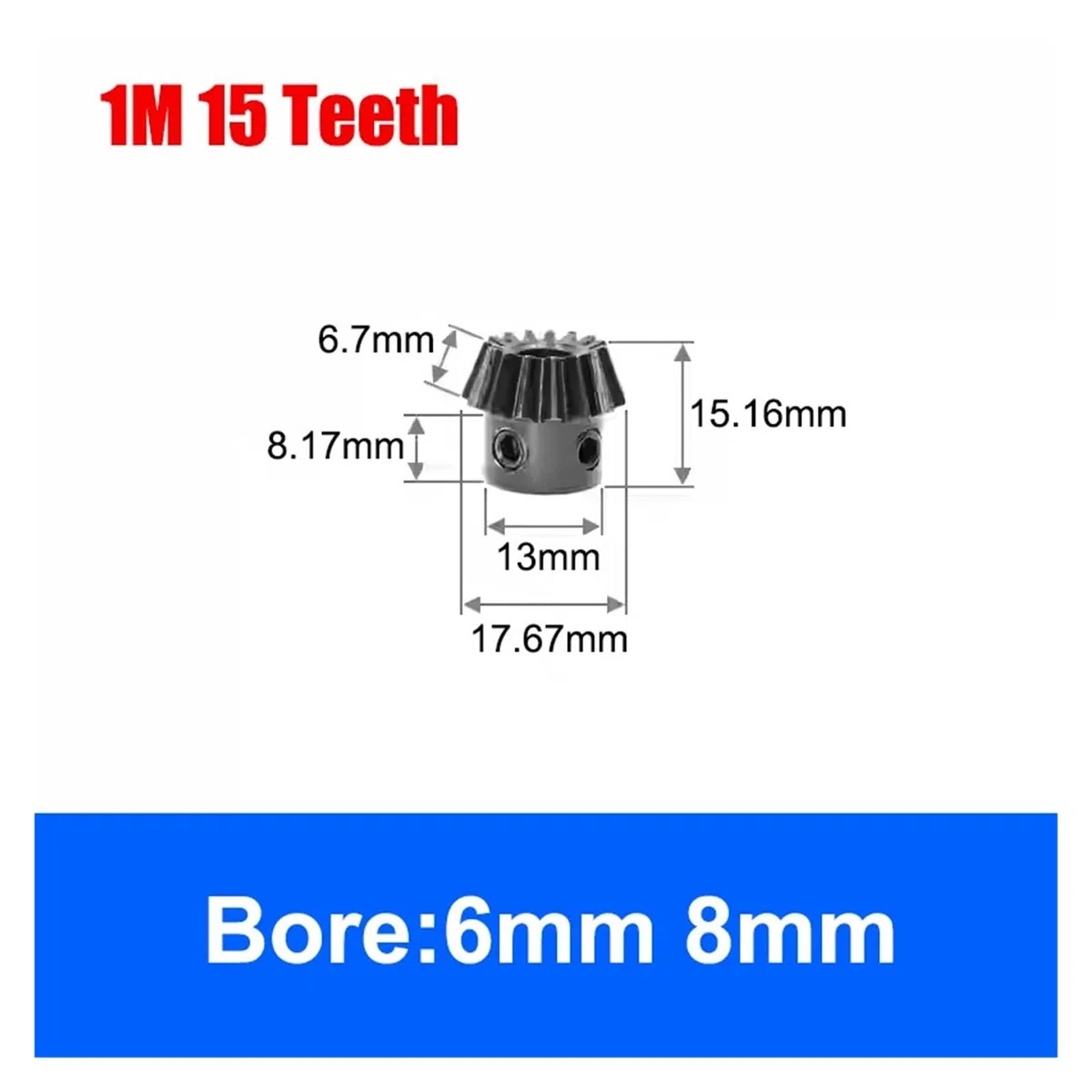 1 stücke 1:3 Kegelrad 1M 15 Zähne 45 Zähne 45# Stahl Innen Loch 6/8/10/12mm Getriebe 90 Grad Kämmen Winkel Stahl Zahnräder(8mm,15 Teeth)
