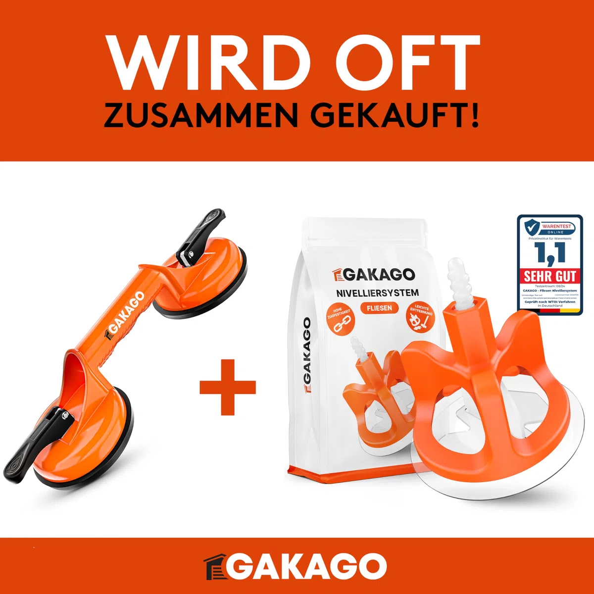 Gakago Saugheber (2er Pack) - Ergonomische & rutschfeste Sauggriffe - 120kg tragfähiger Vakuumheber für den Transport von Fliesen, Laminat, Scheiben und Glas als Glasheber, Glassauger, Glasträger
