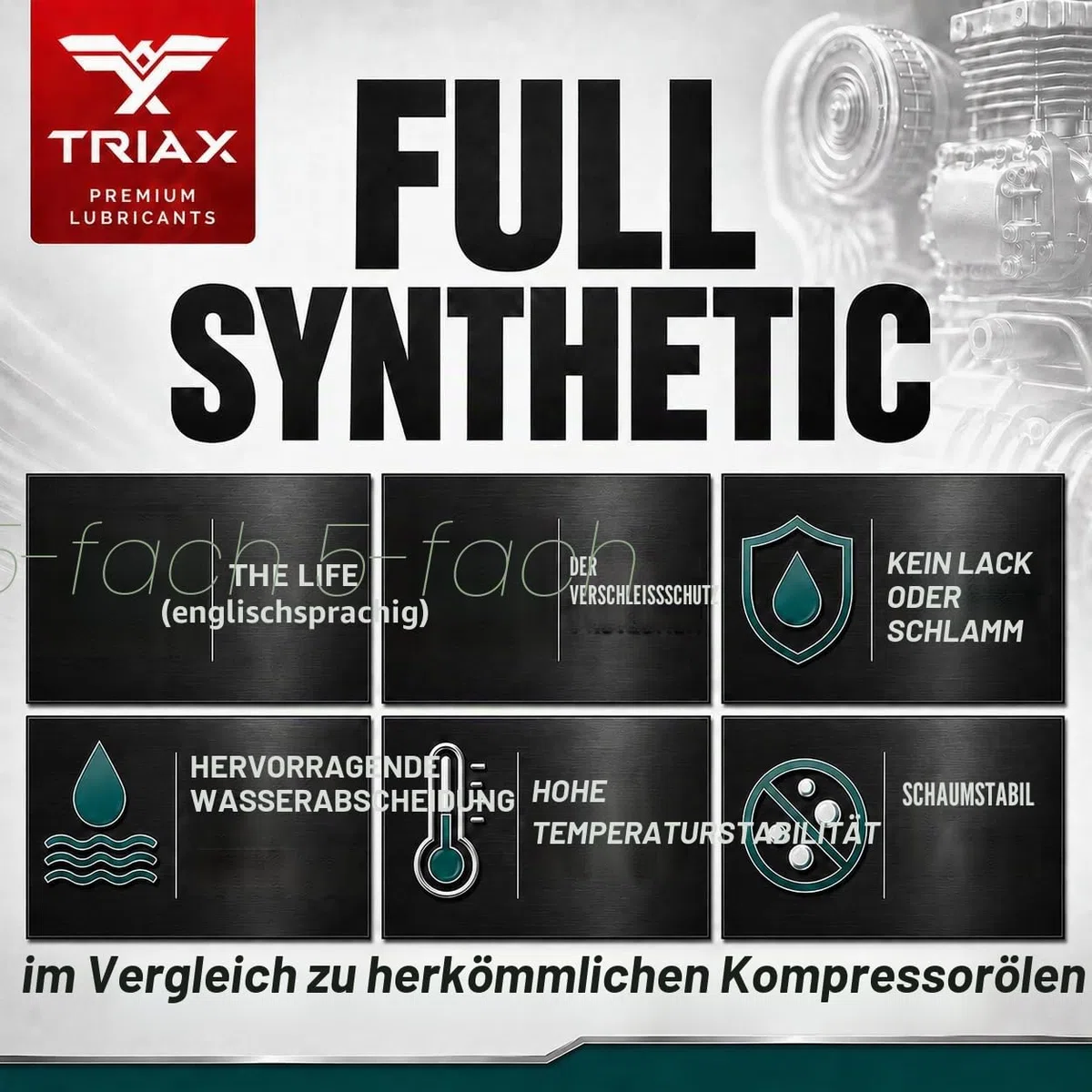 TRIAX Kompressor MV ISO 100 (SAE 30) – Vollsynthetisches Kompressor‑Öl, Non Detergent – Hohe Temperaturbeständigkeit, – Für Schrauben‑, Palette‑, Rotations‑ und Kolbenkompressoren 0,946 L (1 Quart)