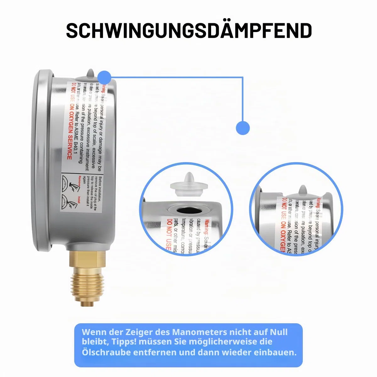 Hydraulisches Manometer Set, 0-400 bar, M16x2, G1/4, 1,6M Druckschlauch