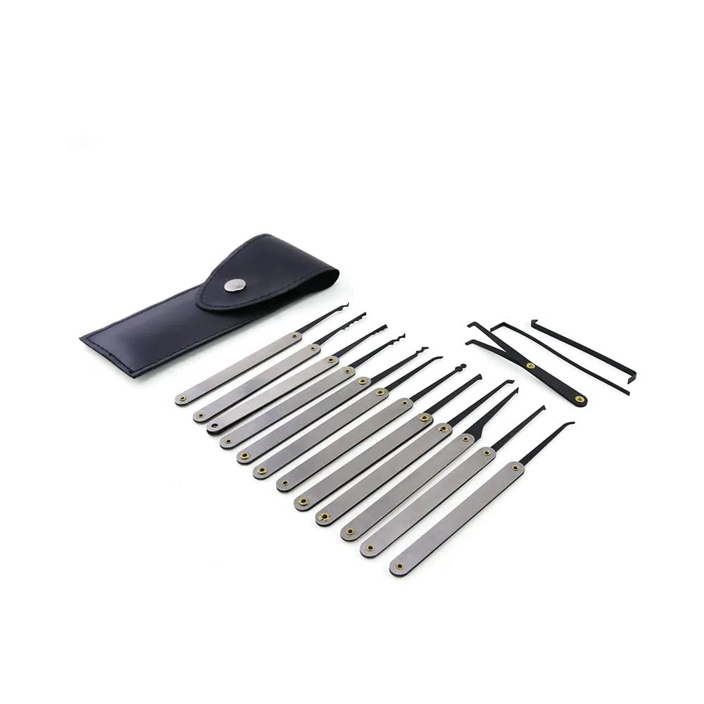 2 transparente Schlösser mit 15 Dietrich-Haken, 1 LockPick Pistole zum Öffnen, Schlosser, Anfänger, Dietrich-Trainingsset (silberfarben)