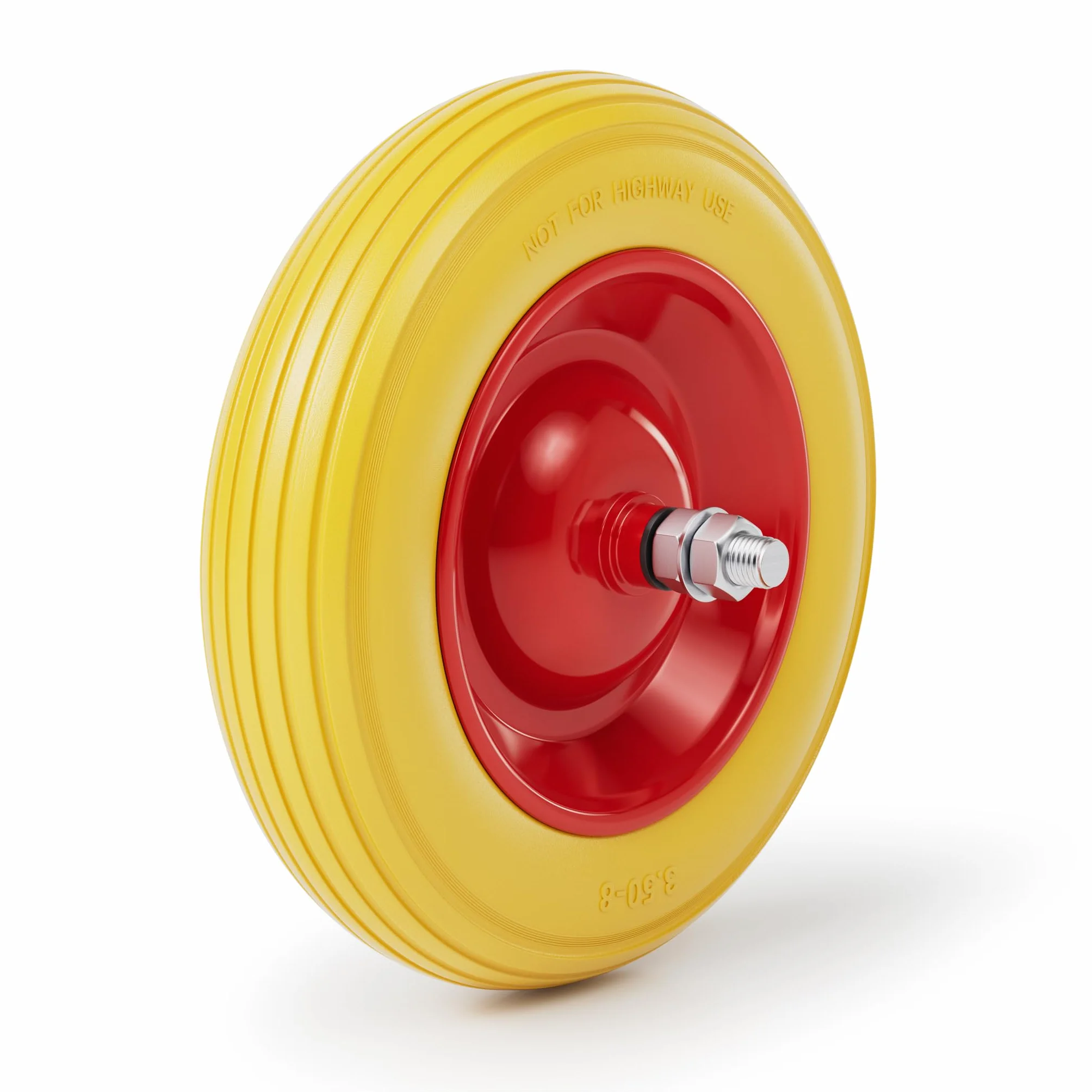 Wiltec Pannensicheres PU Rad 4.00-8 100 x 400 mm 160 kg, Polyurethan Vollgummi Schubkarren Komplettrad mit Steckachse, Schubkarrenrad pannensicher