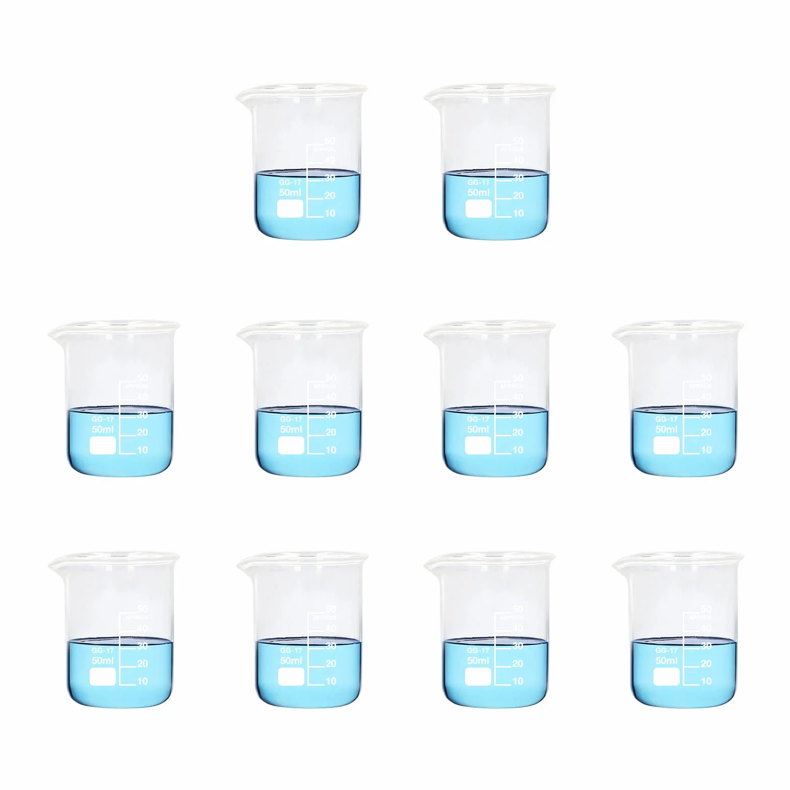 10 Stück Glas Messbecher 50 ml Volumetrische Transparente Becherglas Laborglaswaren für Labor Küchen Bedarf (1)