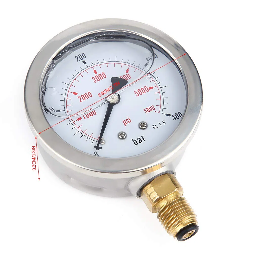 Hydraulisches Manometer Set, Hydraulischer Druckprüfer M16 x 2-BSP1/4 + 0~400 Bar/6000 PSI Hydraulikschlauch Testpunkt Kupplung, 1, 5 m Schlauchdruckprüfanzeige