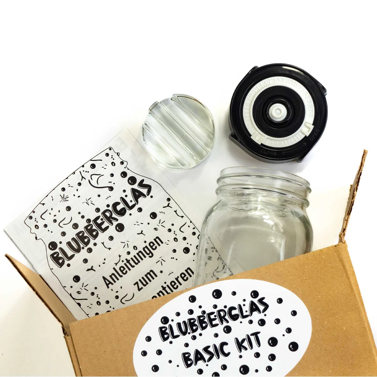 Fermentationskit Basic (1L Wide Mouth) – Gärset für Sauerkraut & Kimchi – Fermentierglas mit Gärspund-Deckel & Glasgewicht – Das Einstiegs-Set