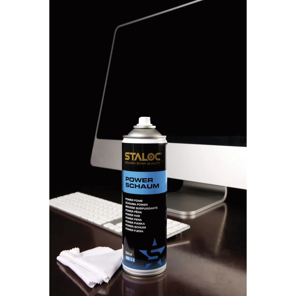 Staloc Powerschaum Set - Universal Schaumreiniger für hartnäckige Verschmutzungen, Allzweckreiniger Spray - 3x Reinigungsspray + 1x Mikrofasertuch