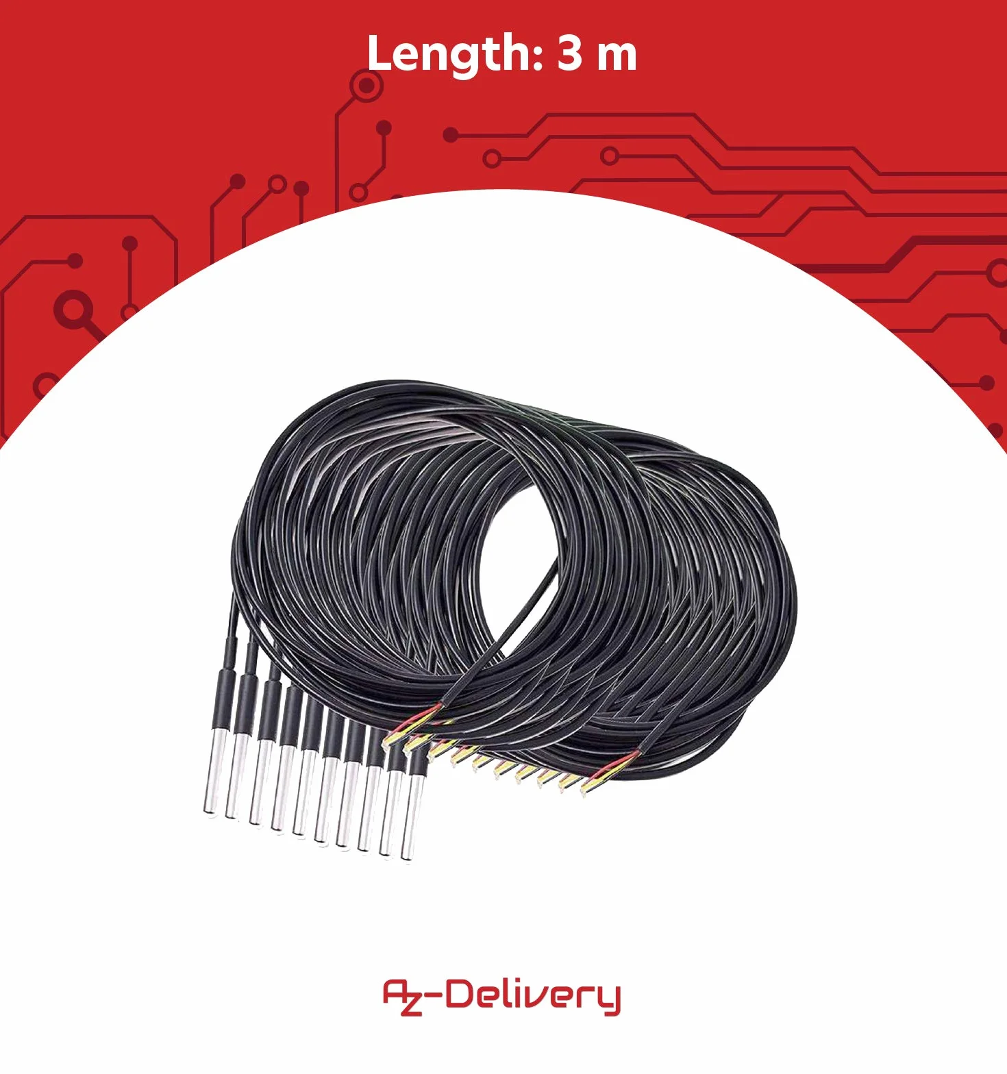AZDelivery 5 x DS18B20 3M Kabel digitaler Edelstahl Temperatursensor Temperaturfühler, wasserdicht kompatibel mit Arduino und Raspberry Pi inklusive E-Book | kompatibel mit Shelly Temperatursensor