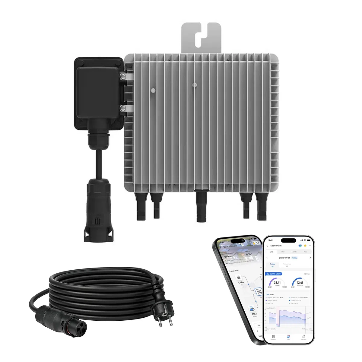 DEYE Mikro-Wechselrichter 800 W SUN-M80G4-EU-Q0 inkl. 5m Anschlusskabel für Balkonkraftwerk, IP67 wetterfest, Plug&Play Installation, 2 MPPT, WiFi, Micro Inverter