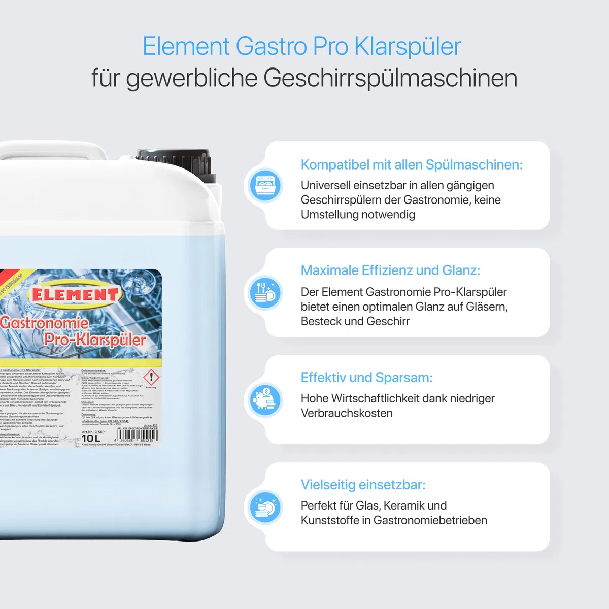 Klarspüler für gewerbliche Spülmaschinen flüssig 10 Liter Maschinenspülmittel Profi für gewerbliche Spülmaschinen Geschirrspülmittel Maschinenklarspüler
