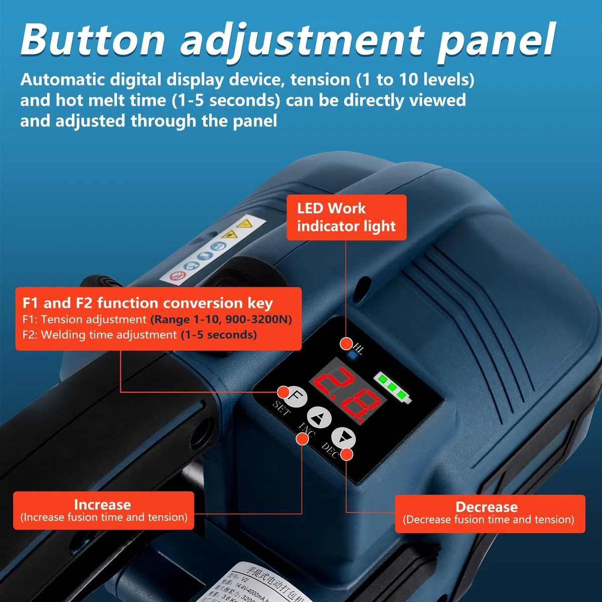 BAOSHISHAN Automatische Umreifungsgerät mit zwei 4000MAH Batterien Elektrische Umreifungsmaschine für 13-16MM Breit PET/PP Umreifungsmaschineband, 900-3200N Zugkraft, 2-5 Sekunden Schweißzeit, 230V