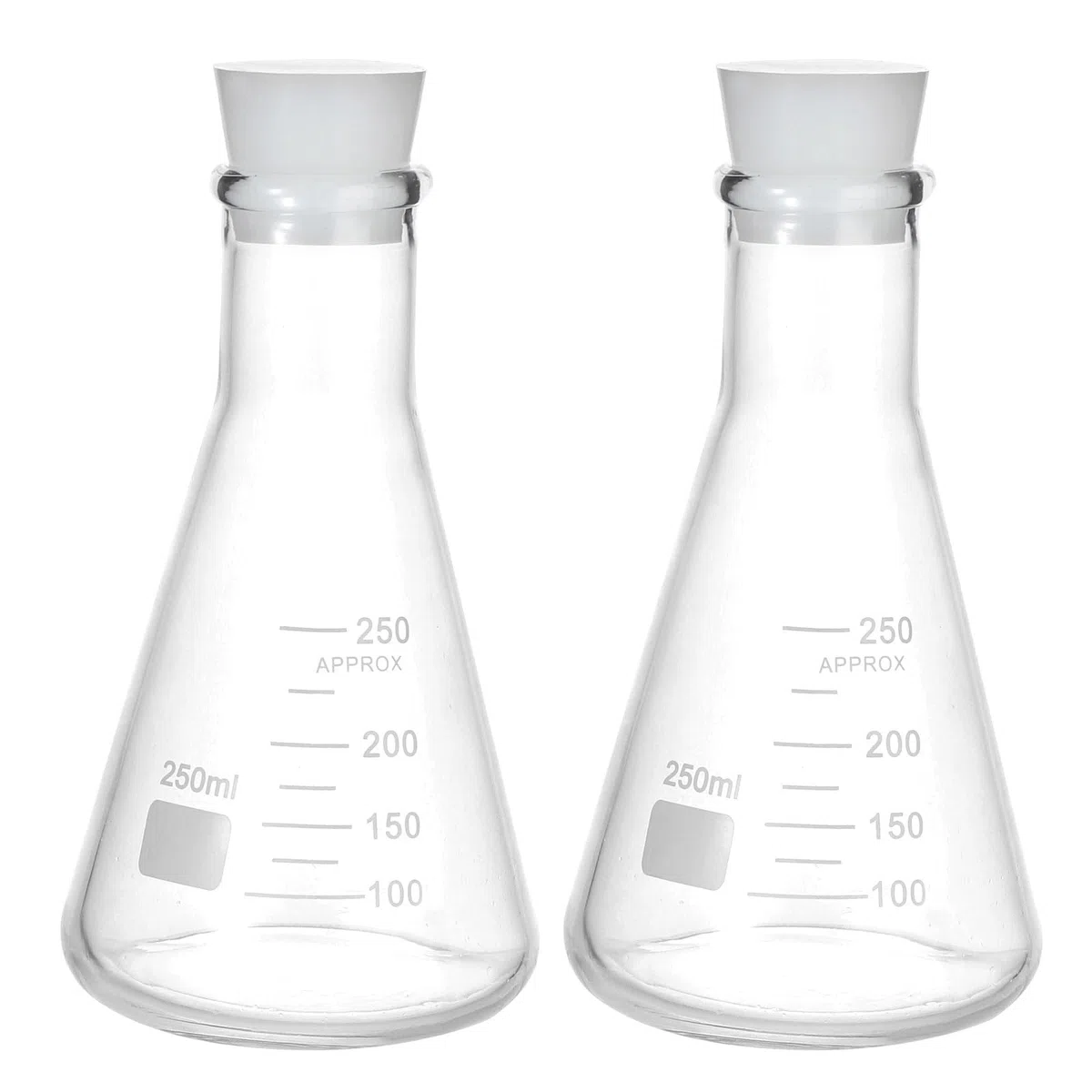 PATIKIL Erlenmeyerkolben 2 Set 250ml 8.5oz Schmalhals Messkolben Mit Silikonstopfen Borosilicatglas Kolben Mit Aufgedruckter Skala Für Laborversuche Chemie Wissenschaft