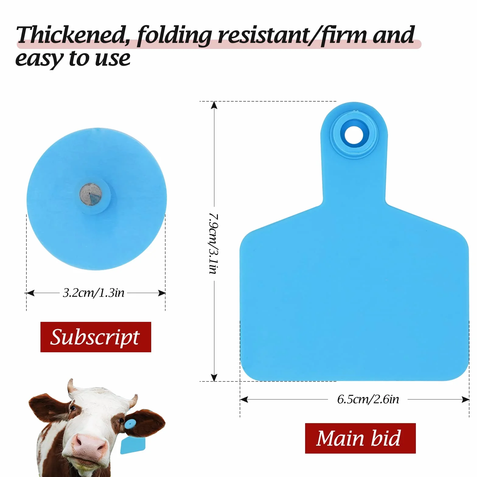 100 Stück leere Ohrmarken für Rinder, 7,9 cm L x 6,1 cm B, blaue Ohrmarke, Tierkennzeichnungsmarken in TPU, Nutztiermarken-Etiketten, Bauernhof-Werkzeuge für Kuh, Schwein, Schafe
