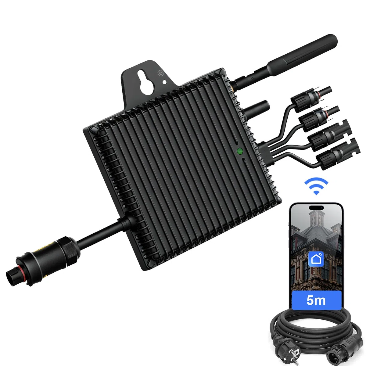 Mikrowechselrichter 800W mit 5m Kabel, Wechselrichter MPPT Mikro-Solar-Netzeinspeise, WiFi Überwachung mit APP IP67 Wasserdicht