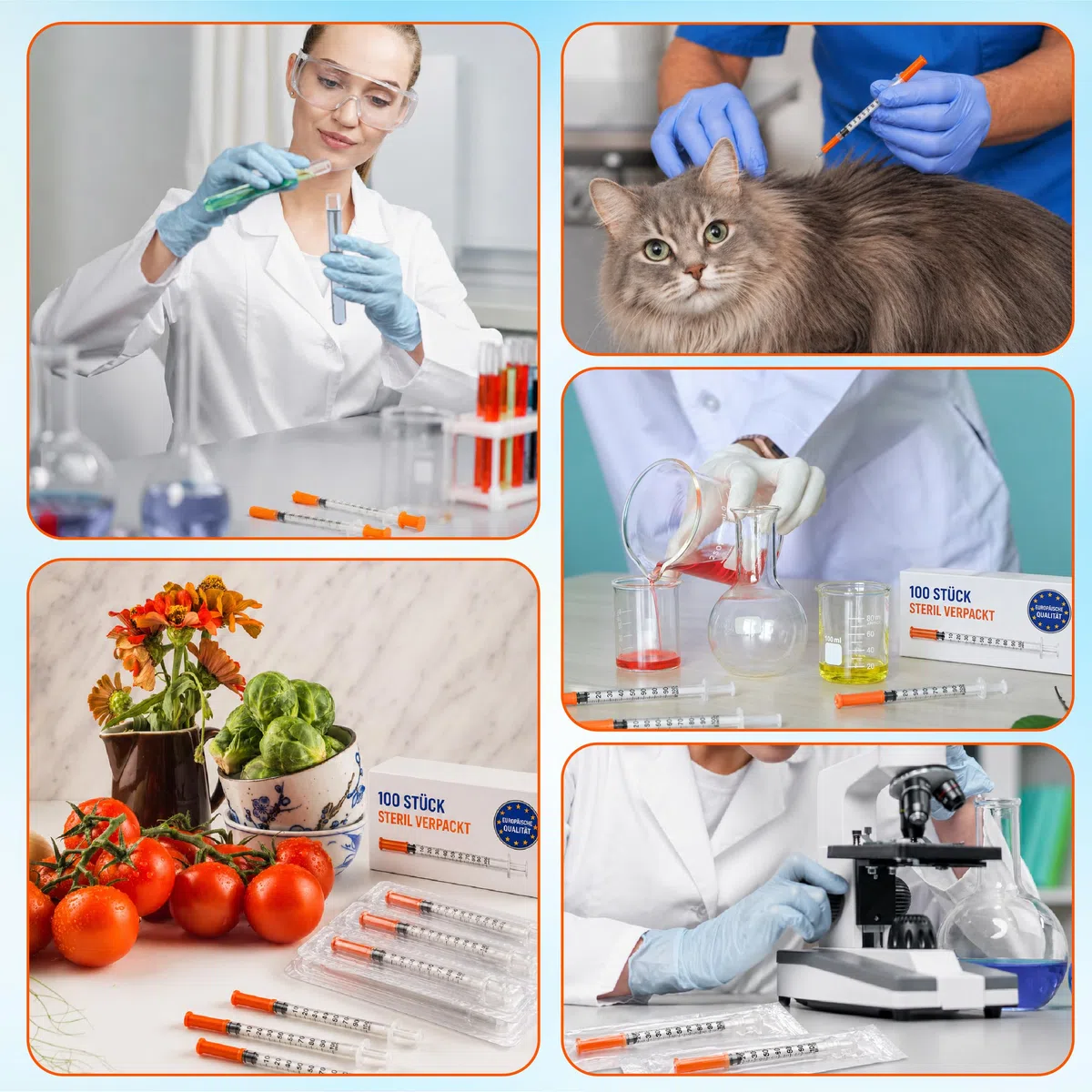 100 Stück 0,5 ml Dosierspritzen mit fester Nadel 29G x 13 mm – Einwegspritzen einzeln verpackt, präzise Skala | Labor, Tierpflege, Basteln, Nachfüllen, Liquid