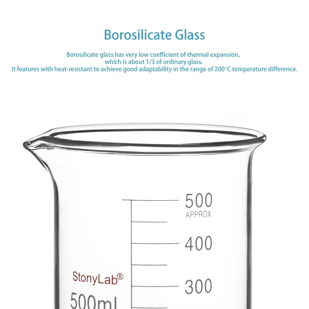 stonylab Labor Becherglas Set, Borosilikatglas Griffinbecher mit Graduierung in Niedriger Form in 5 Größen, 50ml/100ml/250ml/500ml/1000ml (1L), Kombipackung