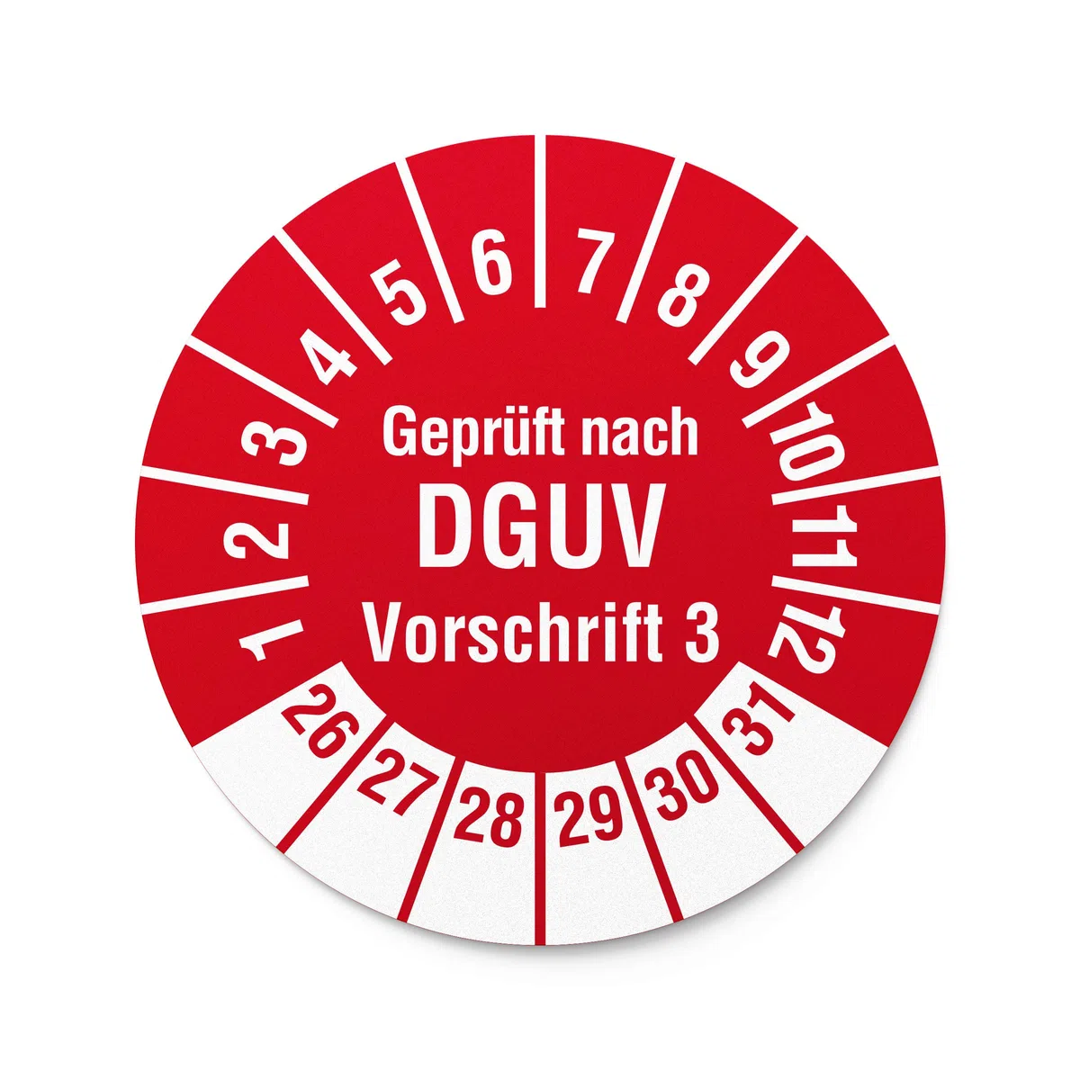 Labelident Prüfplaketten Geprüft nach DGUV Vorschrift 3 - Ø 20 mm - 1.000 auf Rolle, 2026-2031, selbstklebend