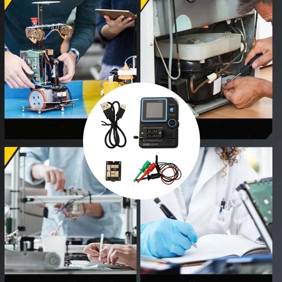 LCR-P1 Komponententester, automatische Identifizierung für Transistoren, MOSFET-Kondensatoren, LCR/ESR-Messgerät mit Grafik-LCD- und USB-Export, 5 V/1 A Aufladung