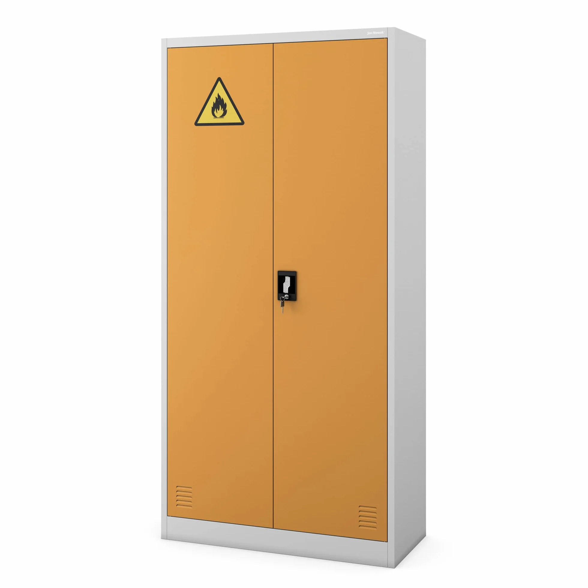 Jan Nowak Stahlschrank für Chemikalien 90 x 185 x 40 cm | Abschließbar, Belüftungslöcher | 4 Regalböden mit Auffangwannen | Chemikalienbeständig, Korrosionsbeständig | Maria | Grau-Gelb