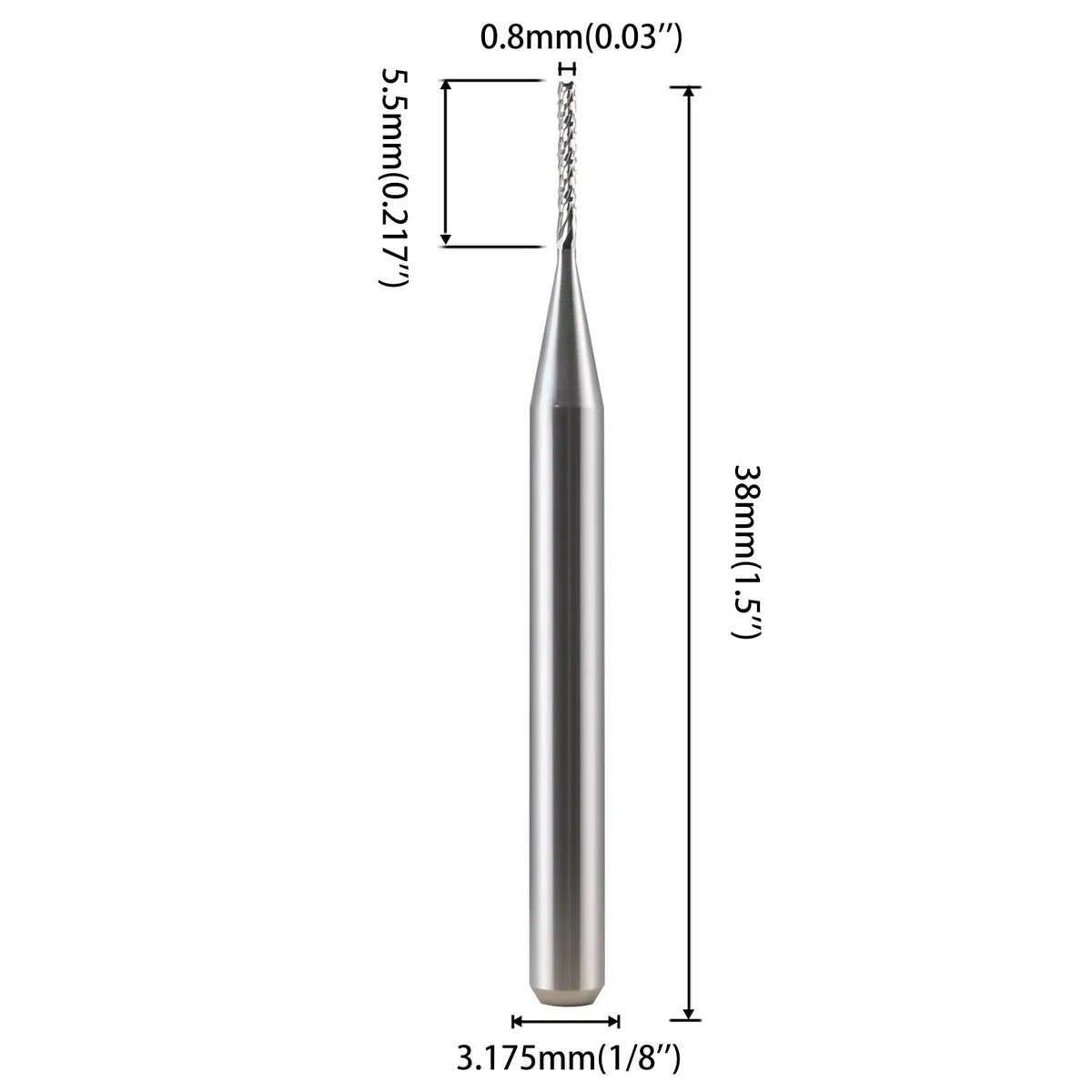 EU_HOZLY 10 Stücke Fräser 3.175mm Hartmetall-Endfräser Gravierbits CNC-Leiterplatten-Maschinen 0.8mm Schneidkanten