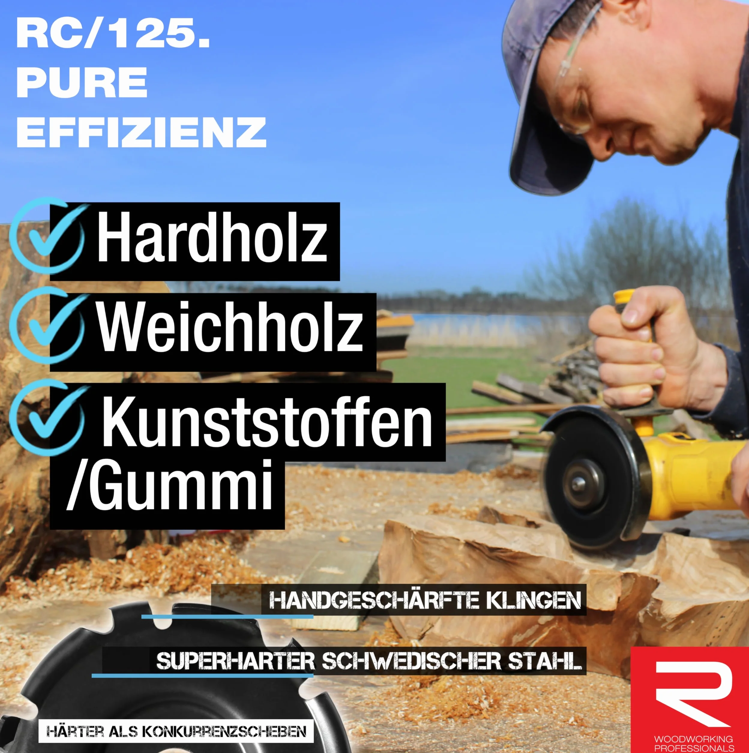 ROTAREX Profi-Schnitzscheibe für Holz (Hart und Weich) - Holschnitzscheibe aus Schwedischer Hartstahl - Ø 125 mm x 22,2 mm