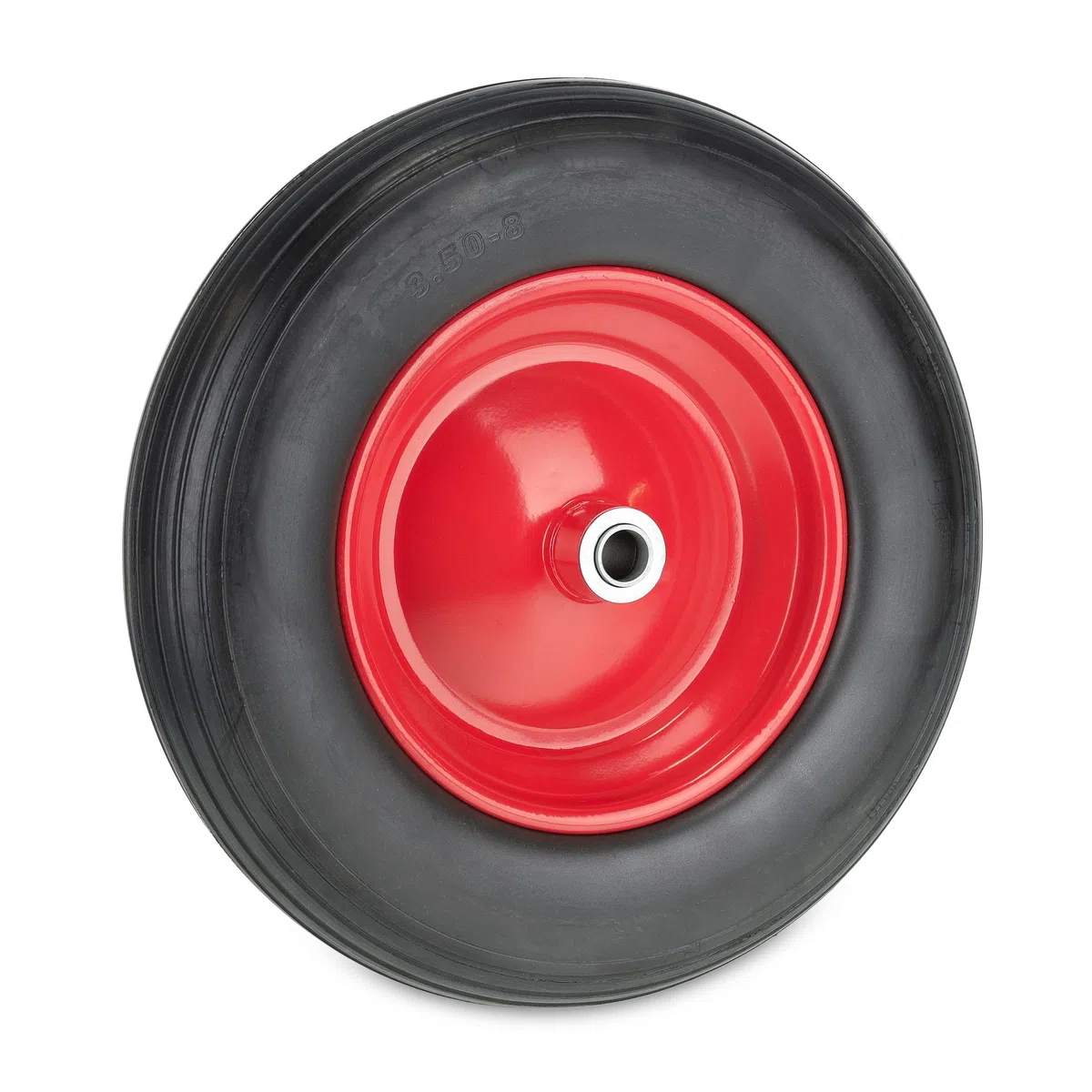 Relaxdays Schubkarrenrad 3.50-8, Vollgummirad mit Stahlfelge, pannensicher, bis 100kg, Ersatzrad Schubkarre, schwarz/rot