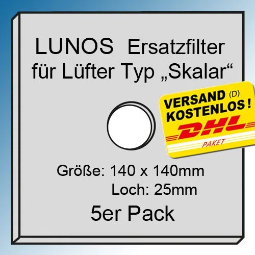 5x Original - Filter - Filtereinsatz für LUNOS Typ "Skalar" LRK-S, LRA-S und LRK-2S - Typ 2/FSK - Maße: 140x140mm - Ersatzfilter - Art.-Nr.: 033 863