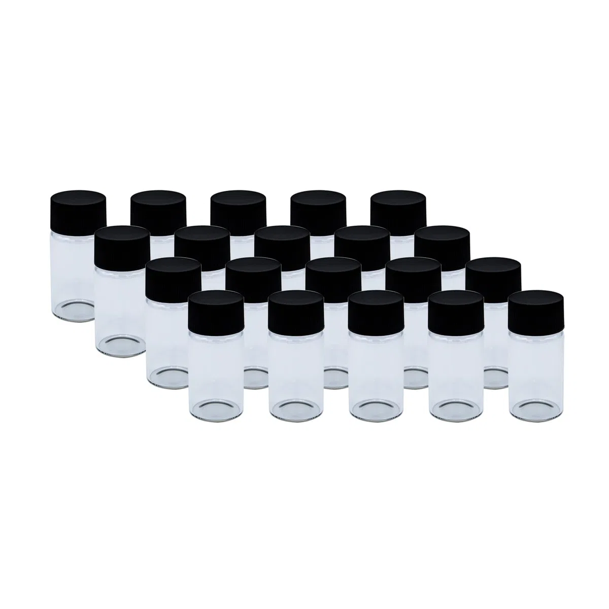 20 Stück 10ml Glasfläschchen, flüssiger Probennahmer kleiner Glasflaschenspeicherbehälter mit PE-Liner-schwarzen Schraubkappen leckagefest für ätherisches Öl und Probenproben