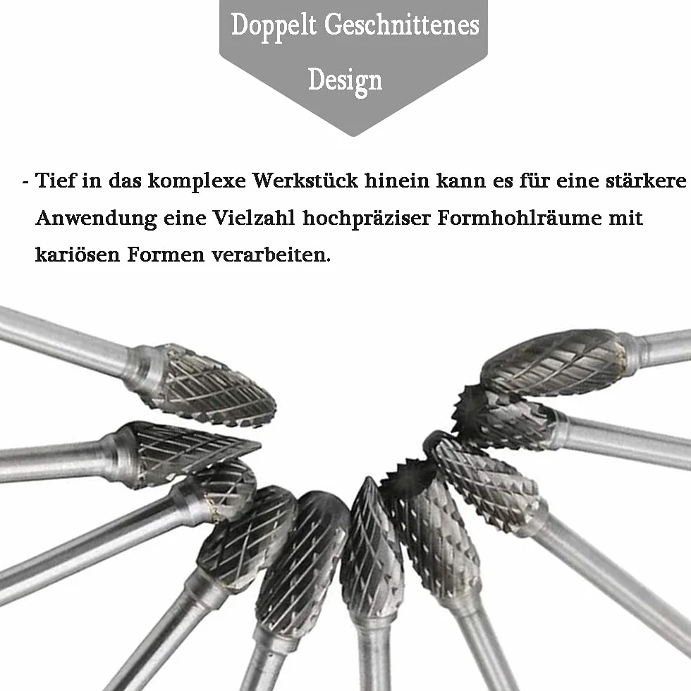 Mesee 10 Stück Rotary Burr Set, Wolframstahl Frässtifte, Raspel Set Hartmetall Frässtift Rotary Burr, Holzbearbeitung Schleifkopf Drehwerkzeug Wolframstahl Grinder für Schnitzen, Gravur, Bohren-100mm