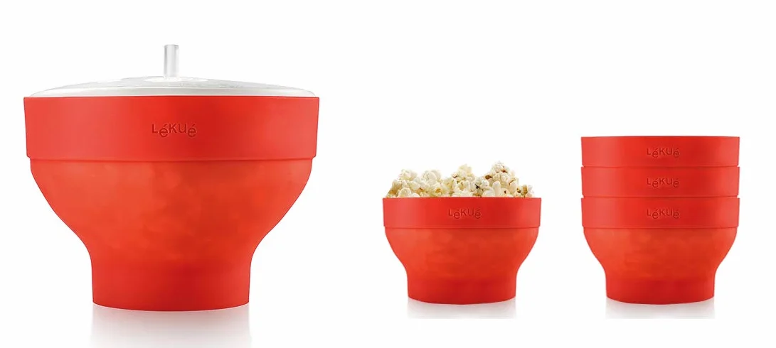 Lékué Popcorn XL + 4 Minischälchen, Ø 21 cm, Rot