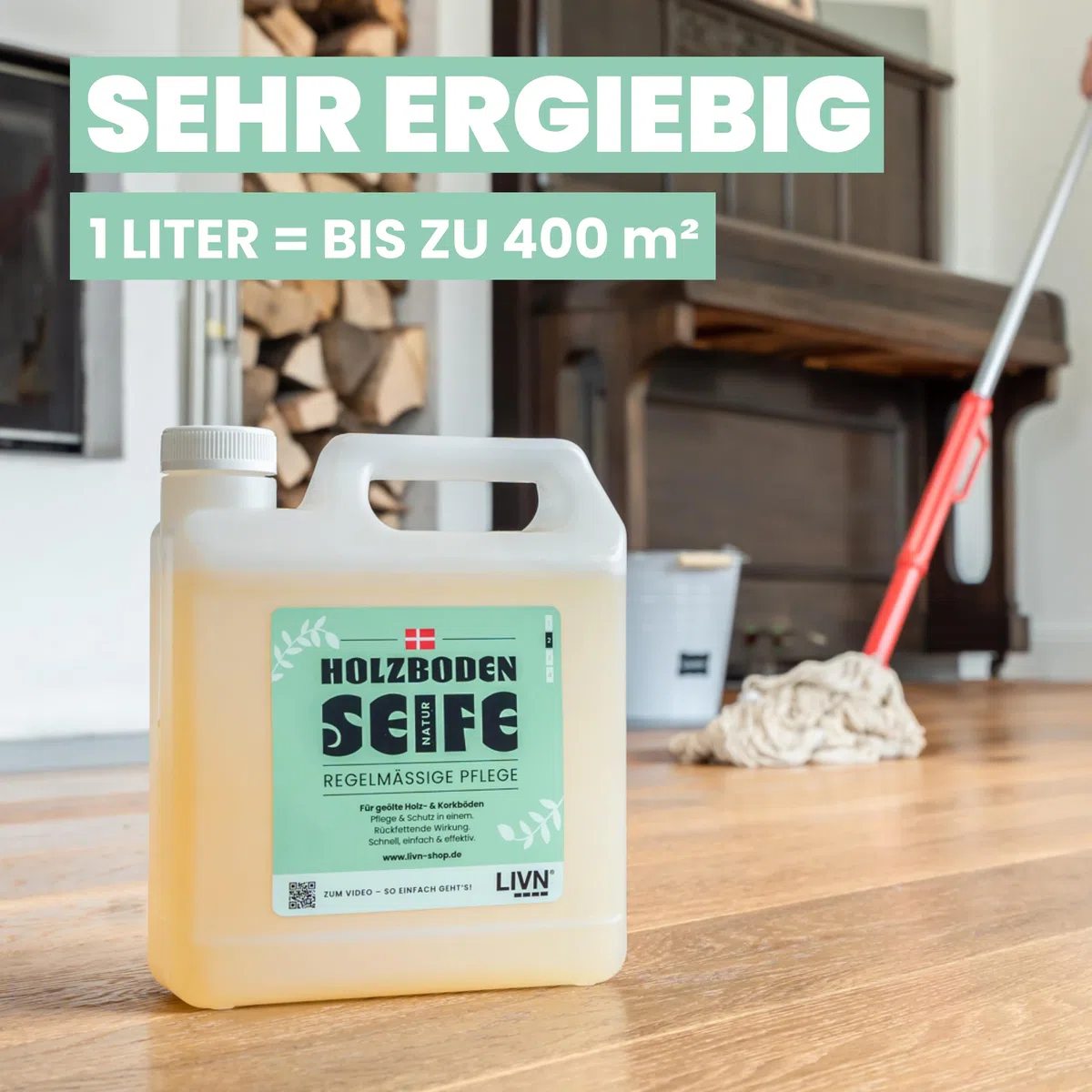 LIVN Holzbodenseife Natur 2,5L | Rückfettende Pflege & Reinigung, Für geölte Holz- & Korkböden, 200-400m² Ergiebigkeit, Made in Denmark