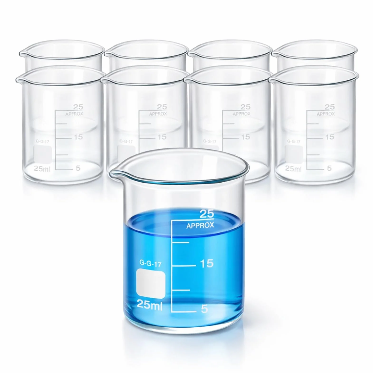 10 Stück Becherglas 25 ml Glas Messbecher 25ml Abgestufter Messbecher Borosilikatglas Becher für Wissenschaftliche Experimente in der Schule Labor