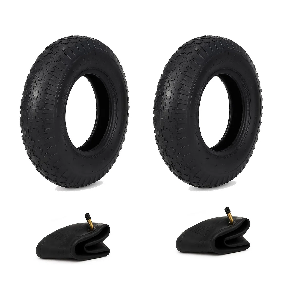 2 Stück Schubkarrenreifen 4.80/4.00-8 mit Schlauch Set, Ersatzreifen 4PR, Schubkarrenrad, robuster Gummireifen 250kg Traglast, Schubkarrenreifen Profil für Baugelände