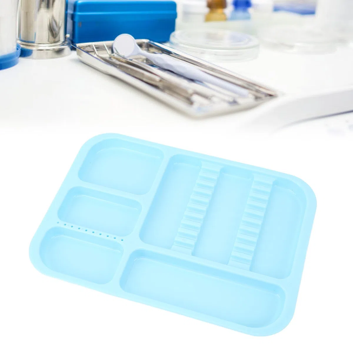 Yinhing Tablett für Orale Instrumente, Geteilter, Separater Instrumentenhalter, Tablett für Orale Instrumente aus Kunststoff in Elegantem Blau für die Organisation und Aufbewahrung von Instrumenten