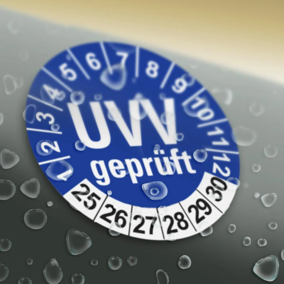 Hochwertige Prüfetiketten UVV PRÜFUNG Ø 30mm - Selbstklebende PVC-Folie - Wartungsetiketten für Prüfung - Prüfplakette für Prüfungsnachweis (120 Stück)