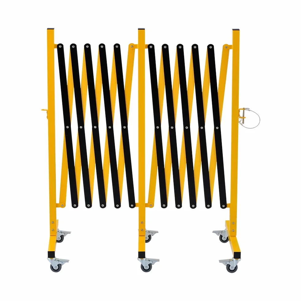 Industrielle Scherengitter Ausziehbar, 5 Meter, Metallbarrikade, leicht zu montierende Absperrkette mit Rollen, Outdoor Mobiles Absperrgitter, Gelbes Und Schwarzes Absperrung