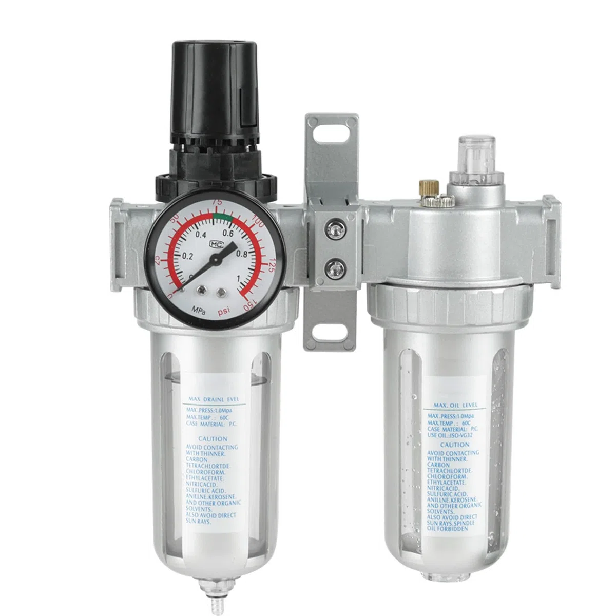 Druckminderer Druckluft, 1/2 Zoll Öl Wasser Regulator mit Manometer, Aluminiumlegierung Luftfilterregler Pneumatischer Druckluftfilterregler, für Druckluftkompressor