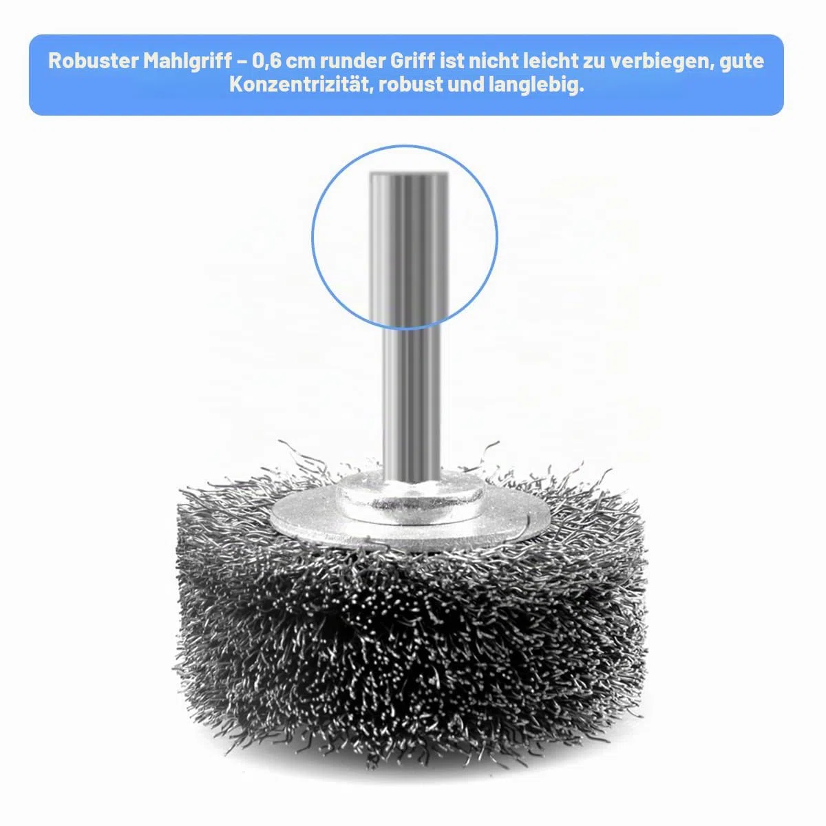 2 Stück 50mm Drahtbürstenrad für Bohrer, 0,3 mm grob gewellter Kohlenstoffstahldraht, 6,35mm Rundschaft, Hochleistungsdrahtbürste zur Entfernung von Rost, Korrosion und Farbe