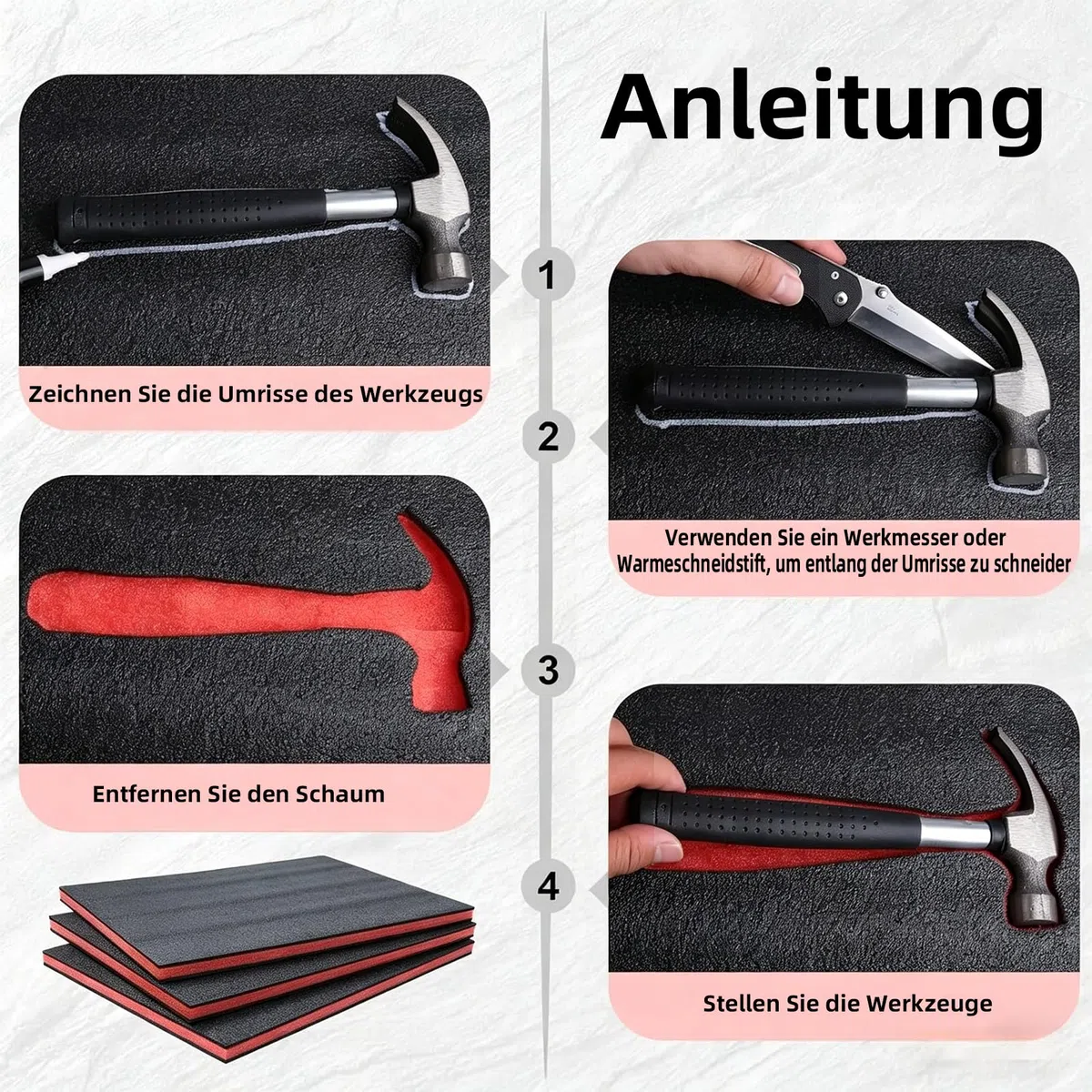 4 Stück Multilayer Schaumstoff Werkzeugeinlage 40 x 30 x 5cm Schaumstoff Zuschnitt Stoßdämpfend Antistatisch Schaumstoffeinlage für Transport Schaumstoffeinlage Werkzeug für Verpackung Lagerung DIY