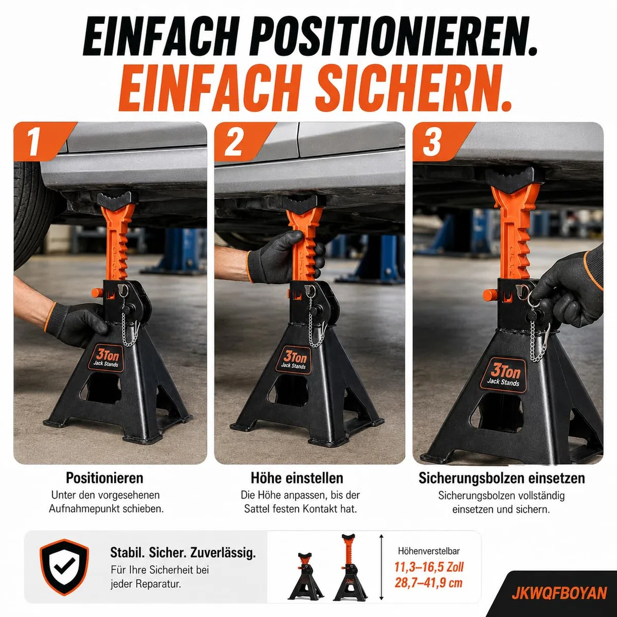 Unterstellböcke Stützböcke 3T, Unterstellbock, Unterstellböcke Kfz Sicherungssplint und Gummiauflagen PKW Wagenheber Tragkraft aus Gusseisen KFZ Stützböcke stufig höhenverstellbar 28 – 42,5 cm