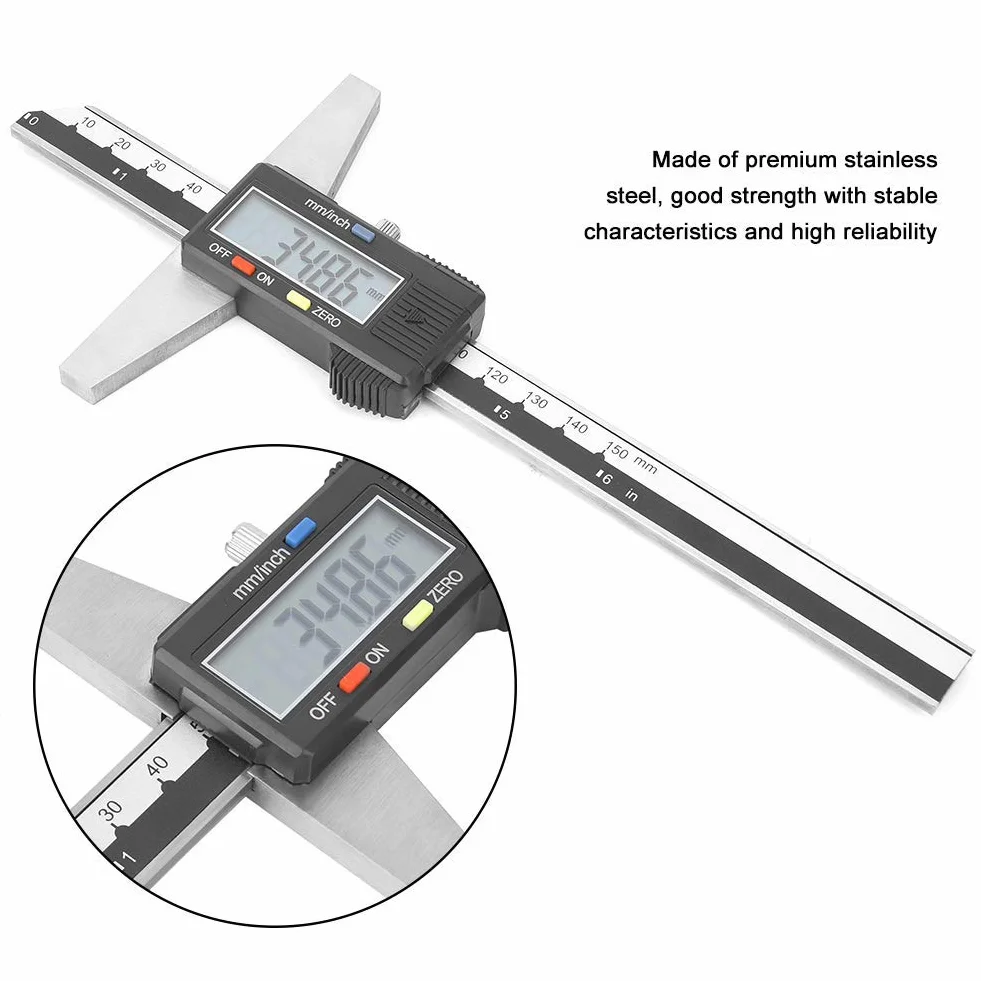 0-150mm Digitaler Tiefenmesser，0,01 mm hochgenauer Edelstahl digitaler Tiefenmessschieber mit mm/Zoll-Messsystem