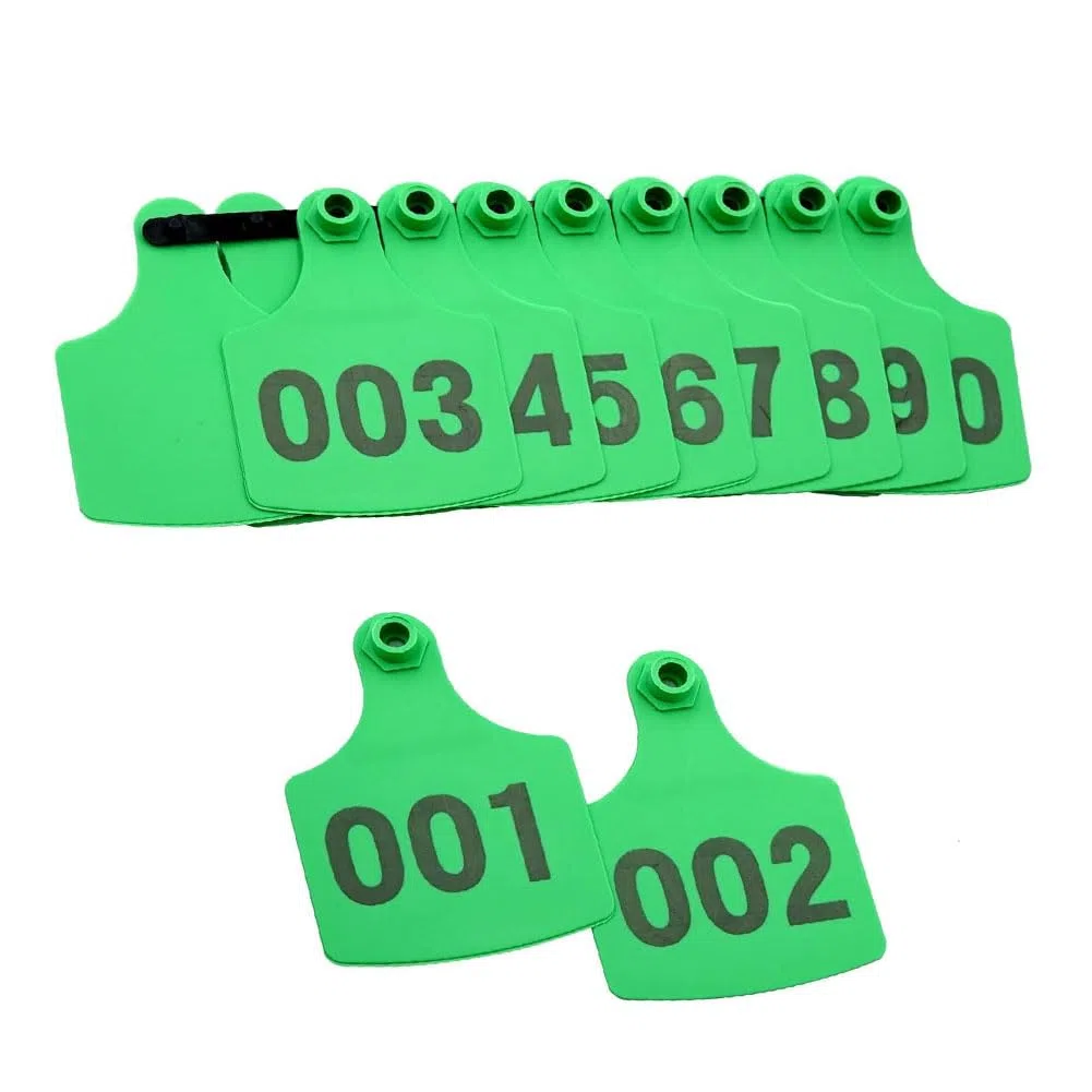 Ohrnummer Schwein/Schaf/CAG Ohrnummer 001-100/101-200/201-300/301-400/401-500. Erhältlich in 6 Farben, um leicht Tiere zu verwalten (Bleu, Rouge, Jaune, Vert, Rose, Orange) Grün calf001-100