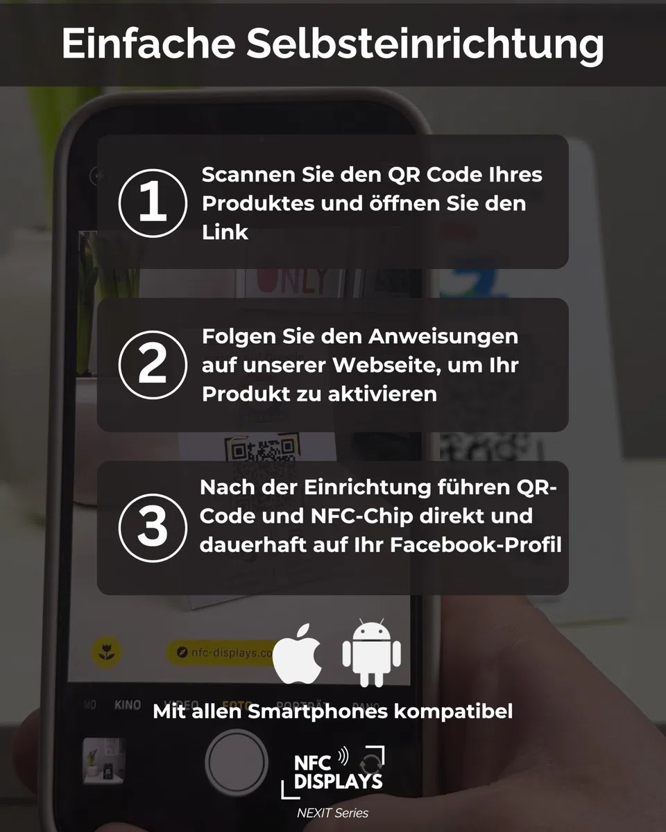 Aufsteller/Schild für Facebook mit QR-Code und NFC (16,5 x 10,5cm) - Deutsch