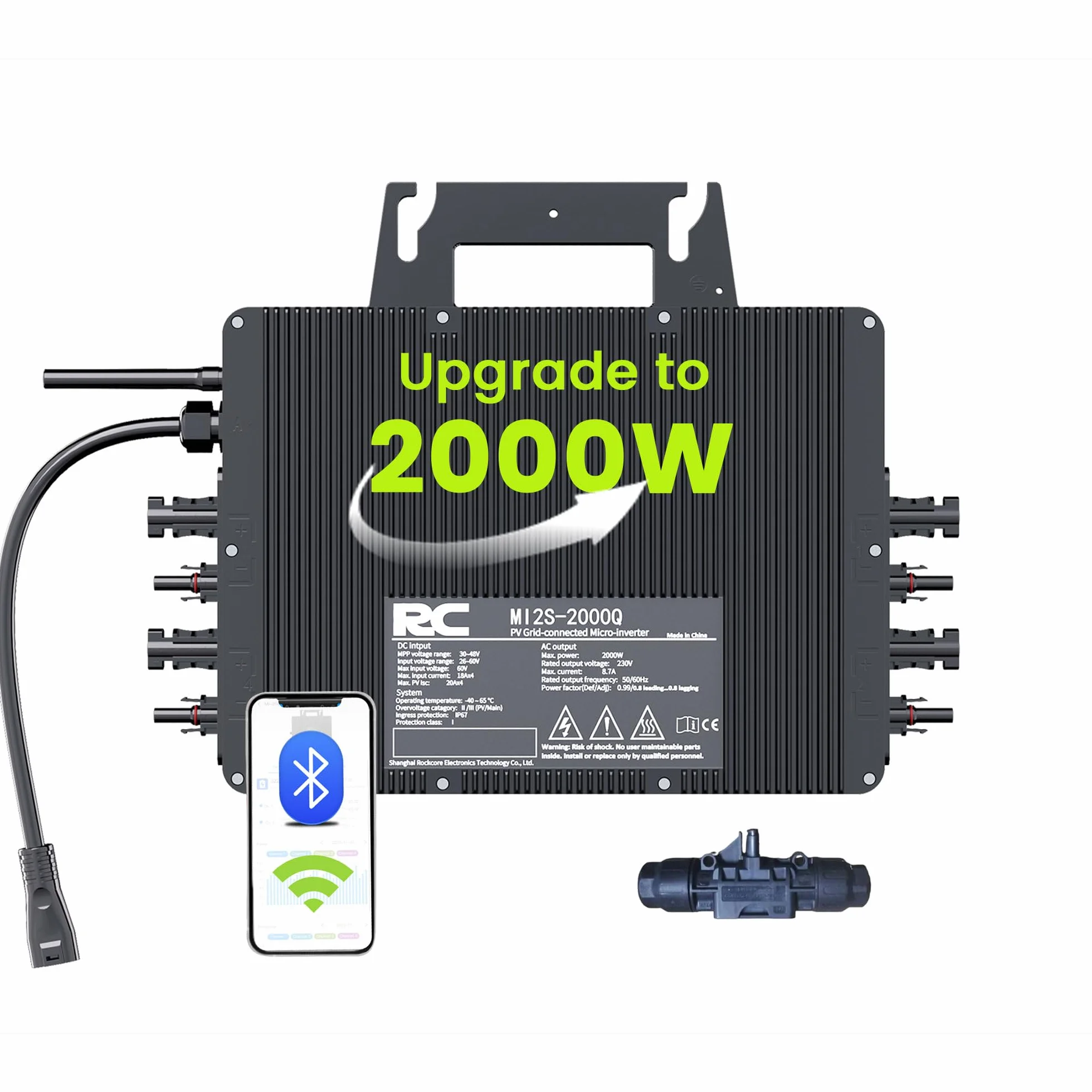 RC Mikrowechselrichter 2000W für Balkonkraftwerk, 26-60V DC Eingang pro Kanal, 99.8% MPPT Inverter, unterstützt WiFi, App Fernüberwachung, IP67, 0% Mehrwertsteuer