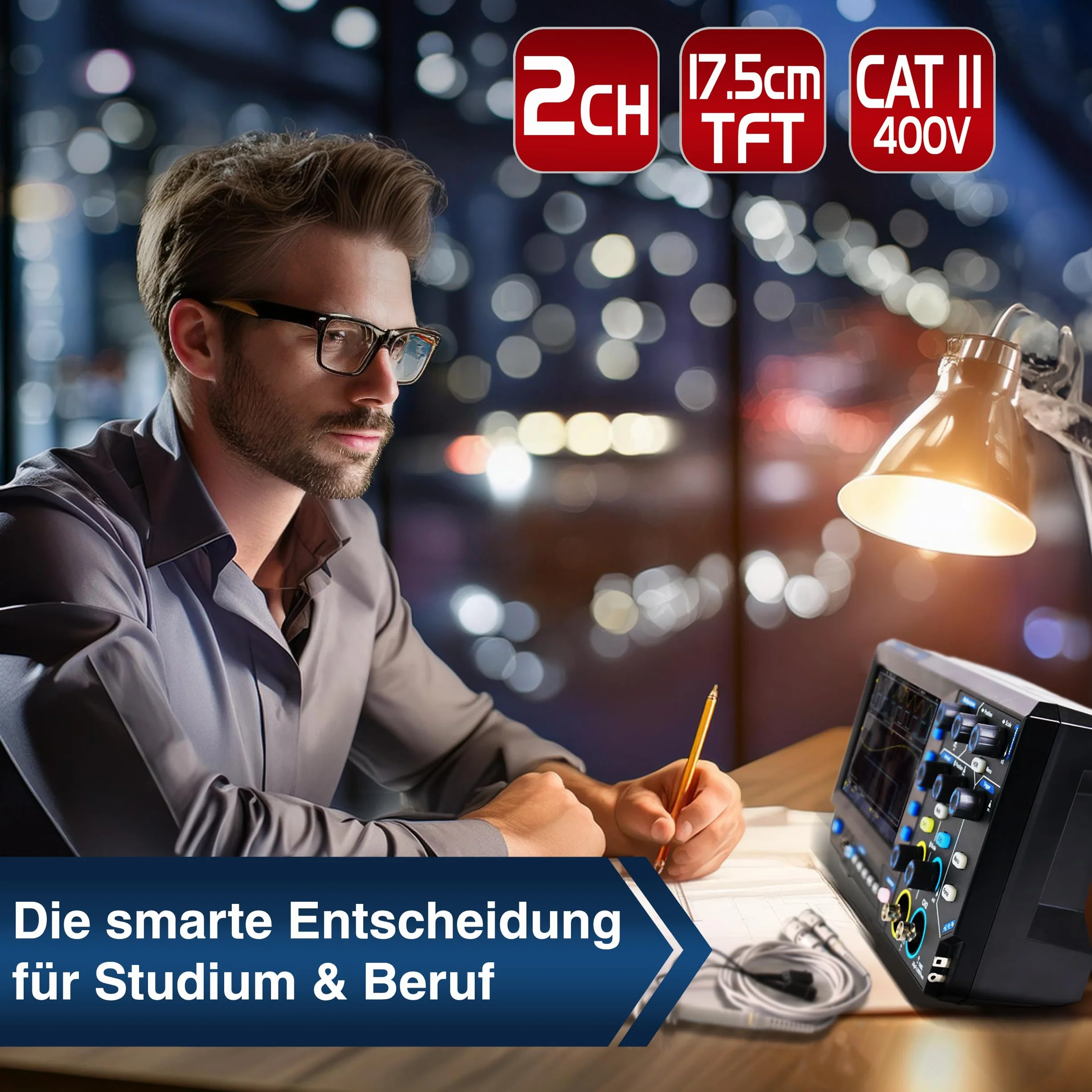 PeakTech P 1404 - Digital Oszilloskop 2 Kanal [3 Jahre Garantie] 100 MHz, 1GS/s, USB Schnittstelle, PC Software, P 1404 Oscilloscope, Schwarz, USB Oszilloskop, Oszilloskop Multimeter