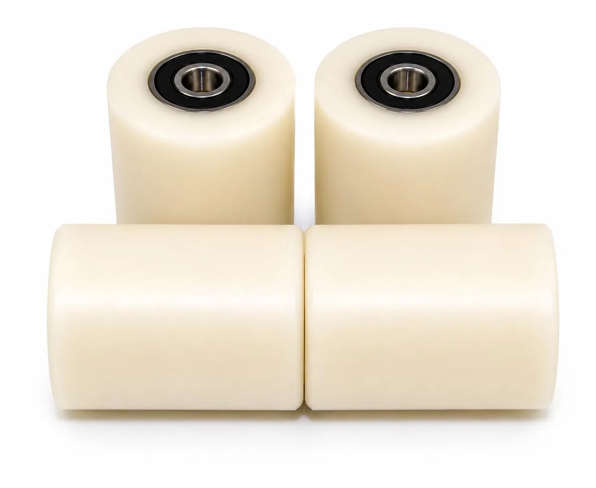 4x Polyamid Nylon Laufrollen Ø40 x 50 mm mit Kugellagern – CNC Präzisionsgefertigt ±0,3 mm – Tragkraft bis 60 kg pro Rolle – Für Belt Grinder, Backstand, Fördertechnik und Maschinenbau