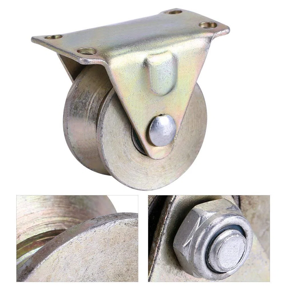 2 Stück V-Typ-Radschiene, Stahl Rillenrad-Gleittorrolle, starre Lenkrollen mit Halterung, Gleittorrolle