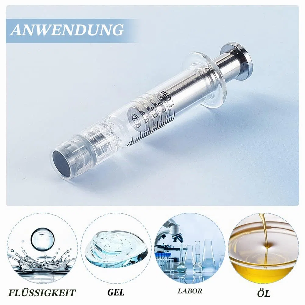 OLYCRAFT 10 Stück 1ML Borosilikatglas Spritze Hitzebeständige Luer Lock Spritze ohne Nadel Wiederverwendbare Glasspritzen für die Industrie oder Labor Flüssigkeiten Kleber Öl
