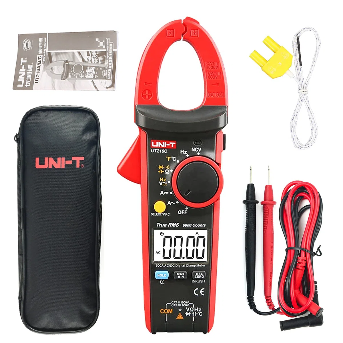 UT216C Digitale Strommesszange AC DC Strommessung Effektivwert Frequenz Kapazität Temperatur & NCV Tester